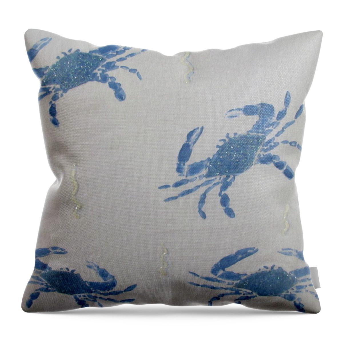 Crab Throw Pillow featuring the painting Blue Crabs on Sand by Ashley Goforth
