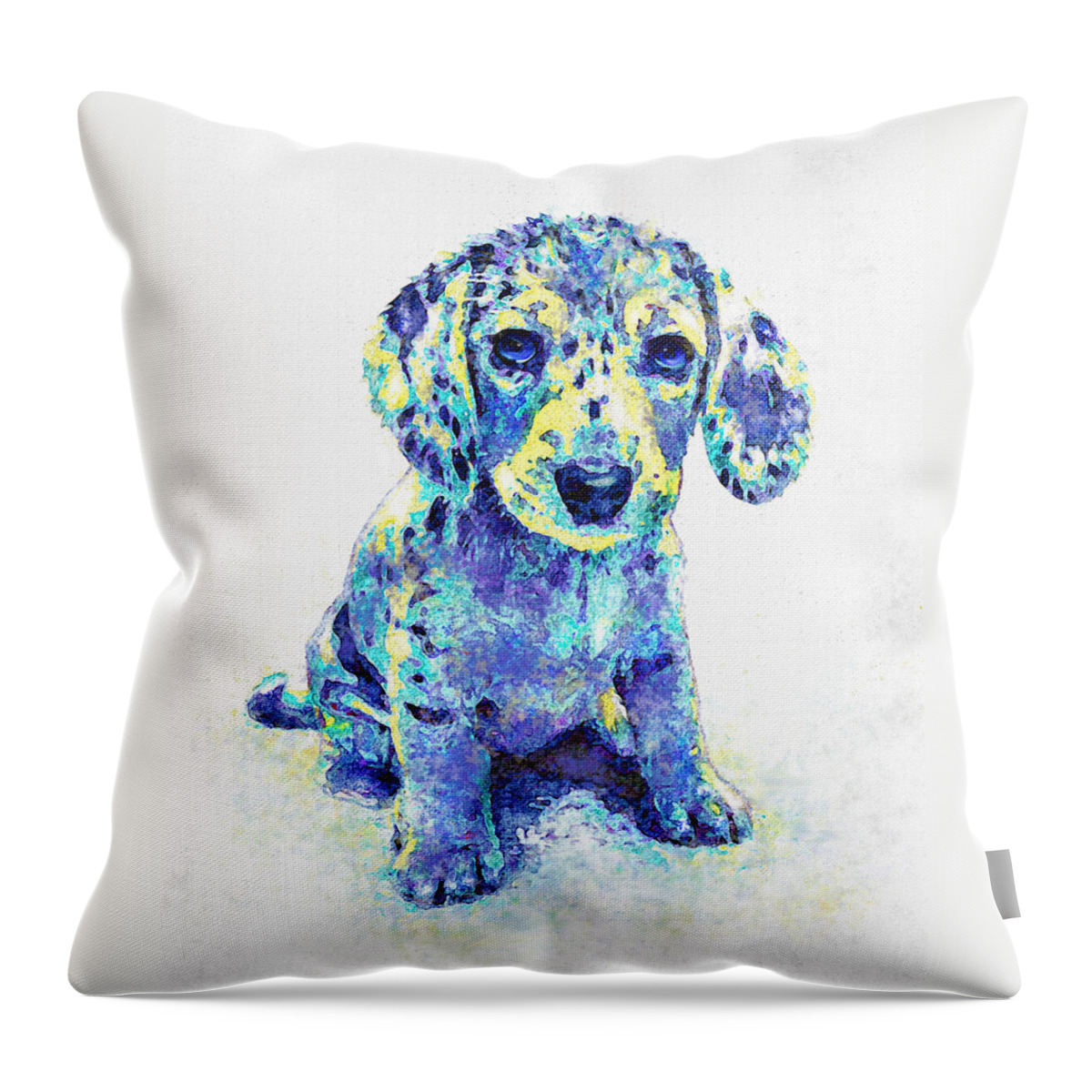 Jane Schnetlage Throw Pillow featuring the digital art Blue Dapple Dachshund Puppy by Jane Schnetlage