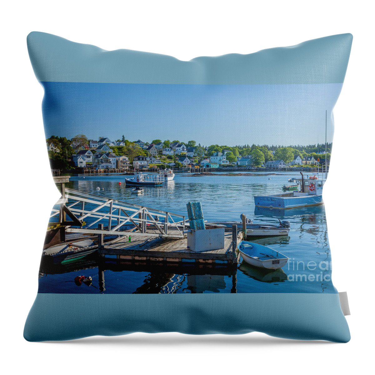 America Throw Pillow featuring the photograph Blue Dawn at Stonington Harbor by Susan Cole Kelly