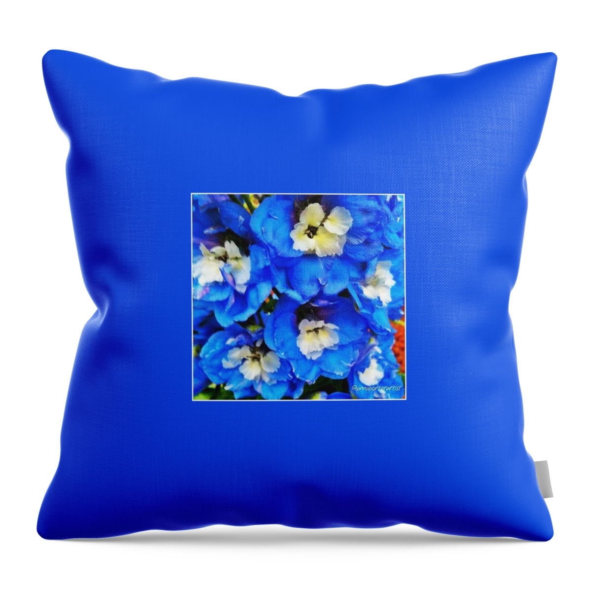 Flowersofinstagram Throw Pillow featuring the photograph Blue Delphinium From My Garden by Anna Porter