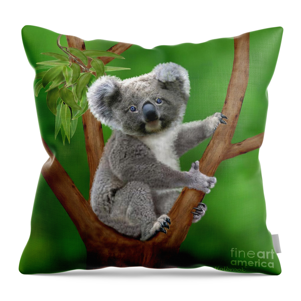 Cute Koala Bears Throw Pillow featuring the digital art Blue-Eyed Baby Koala by Glenn Holbrook