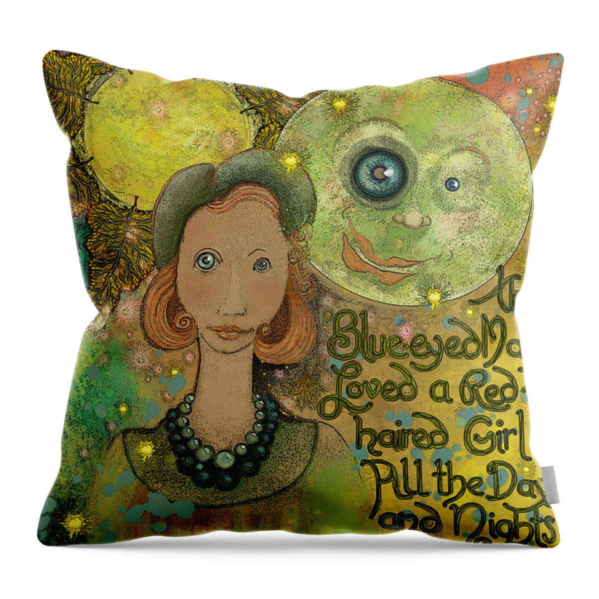 Valentine Throw Pillow featuring the painting Blue-eyed Moon by Carol Jacobs