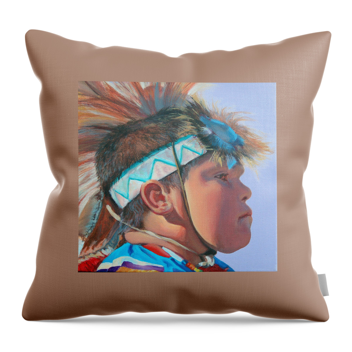 Native American Throw Pillow featuring the painting Blue Falcon by Christine Lytwynczuk