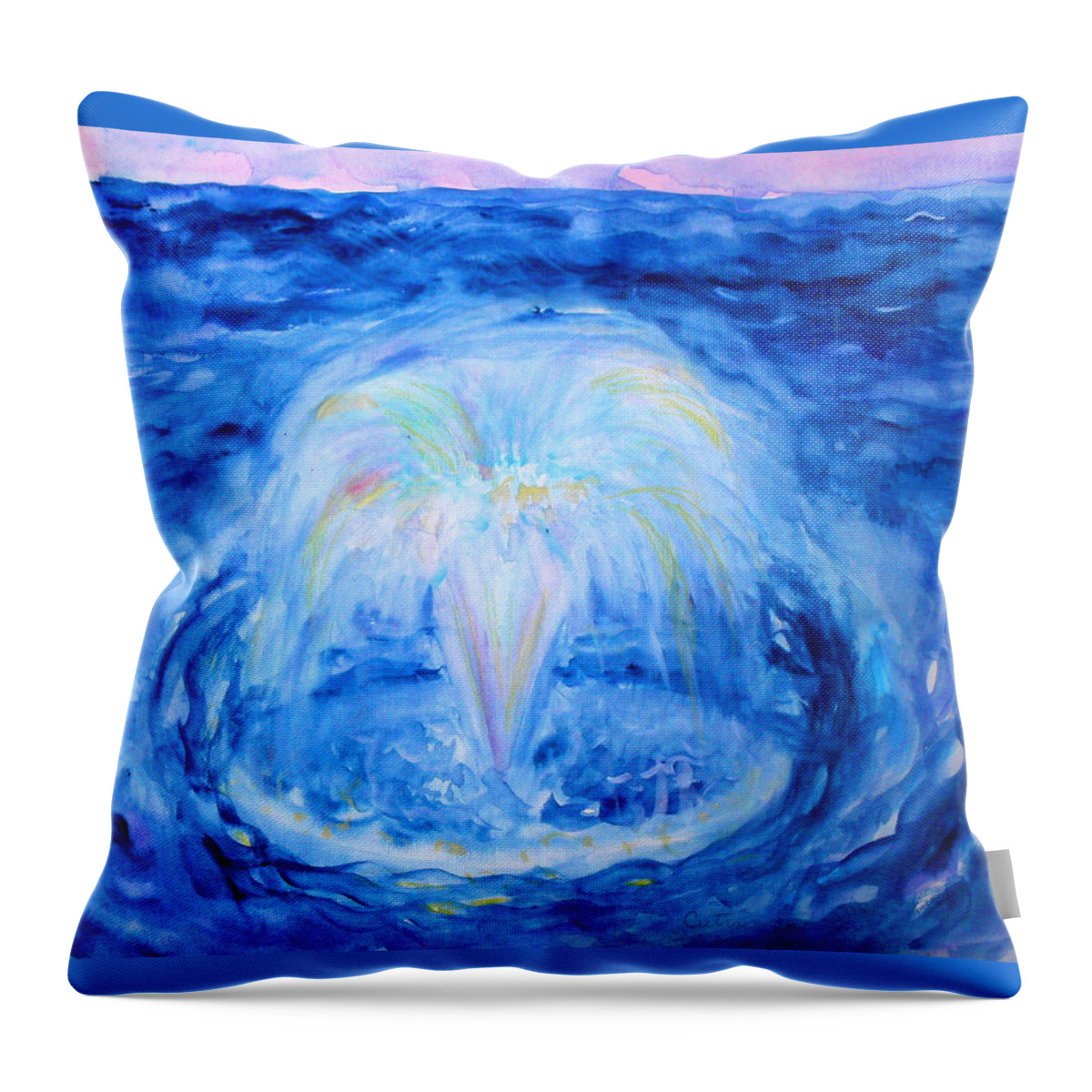 Water Throw Pillow featuring the painting Blue Fountain by Anne Cameron Cutri