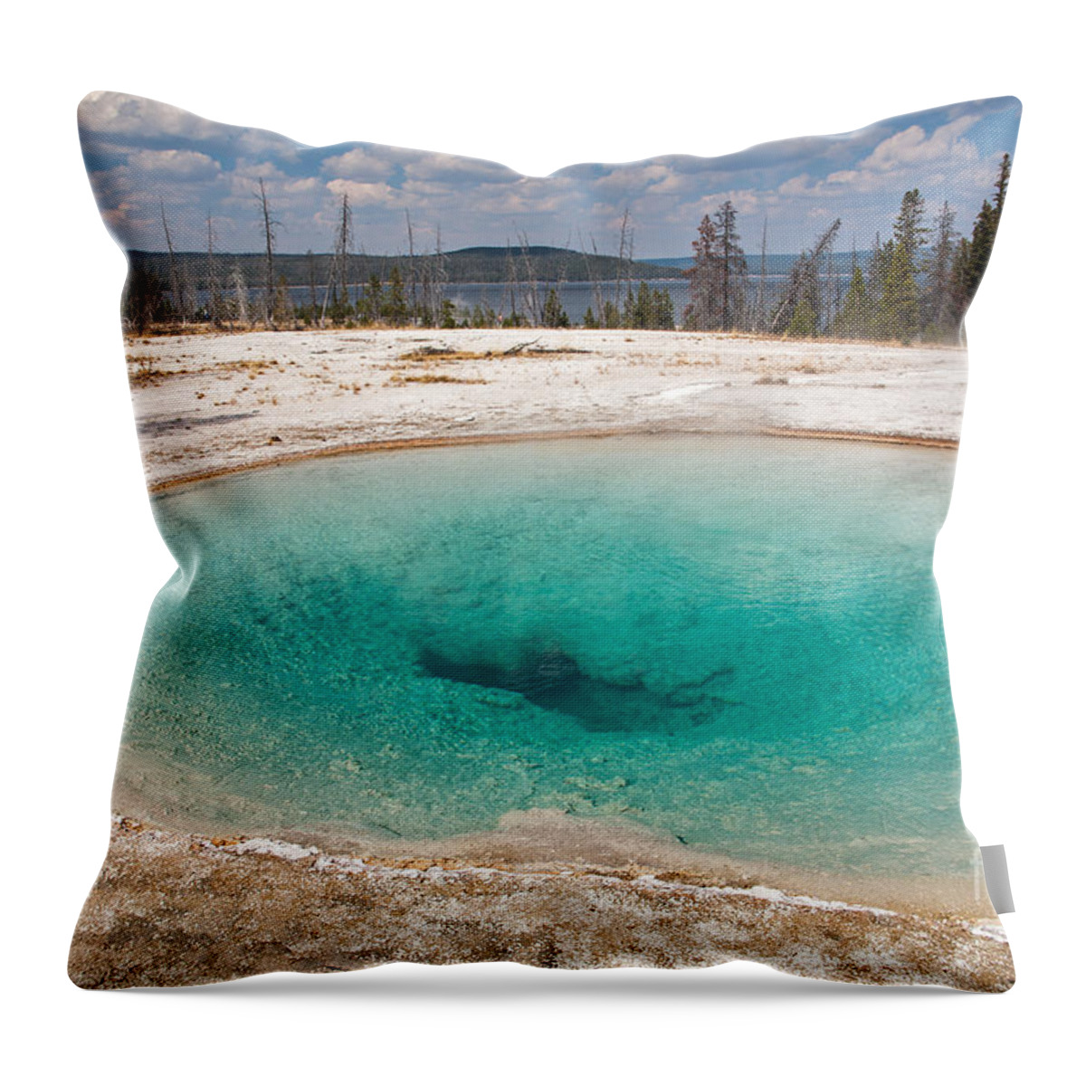 Autumn Throw Pillow featuring the photograph Blue Funnel Spring in West Thumb Geyser Basin by Fred Stearns