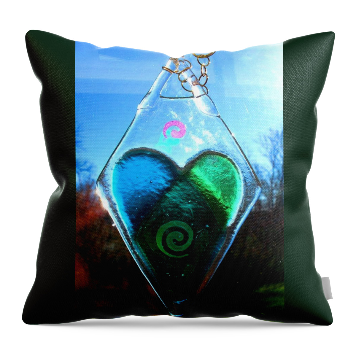 Fused Glass Throw Pillow featuring the glass art Blue Heart by Marian Berg