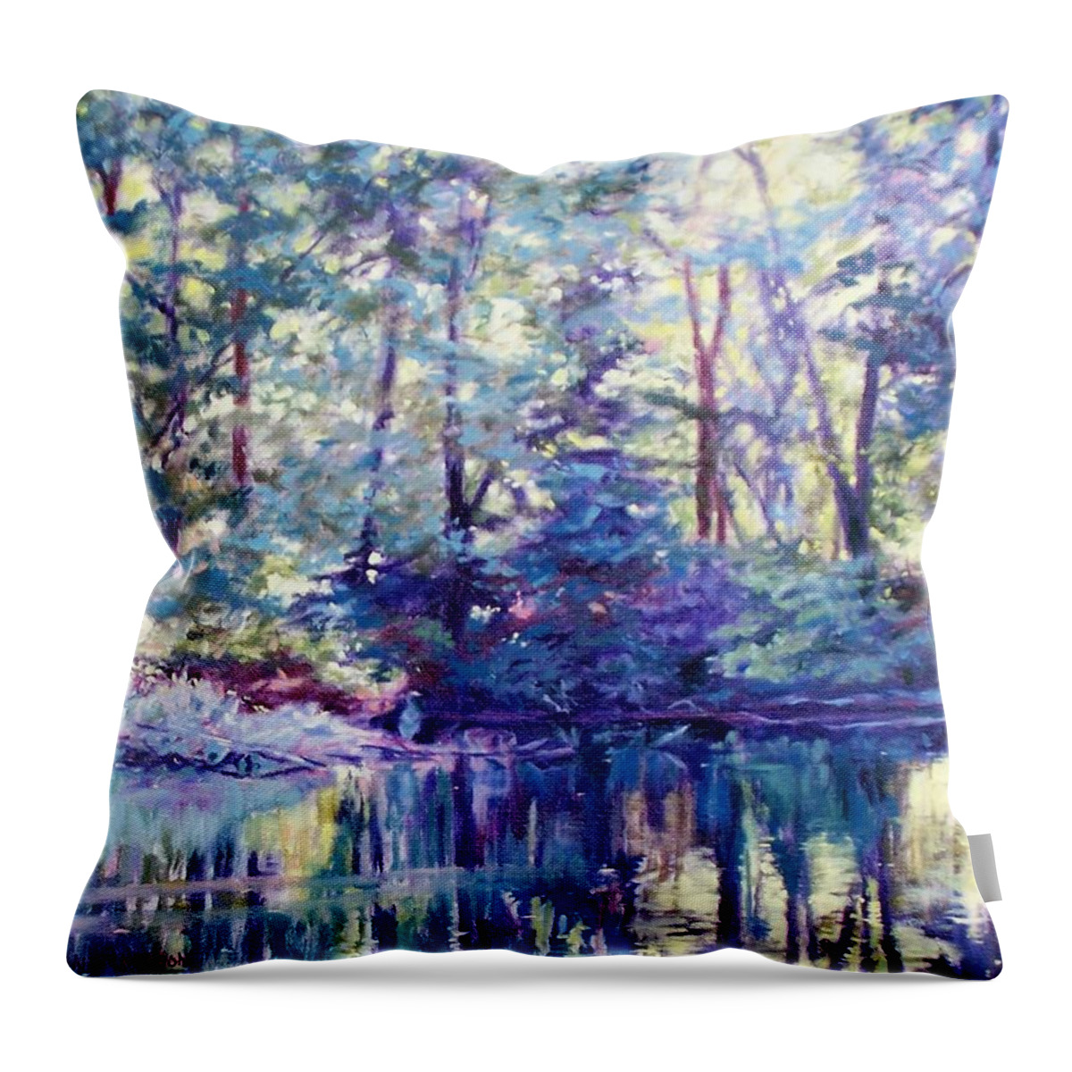 Bonnie Mason Throw Pillow featuring the painting Blue Heron at Sunset by Bonnie Mason