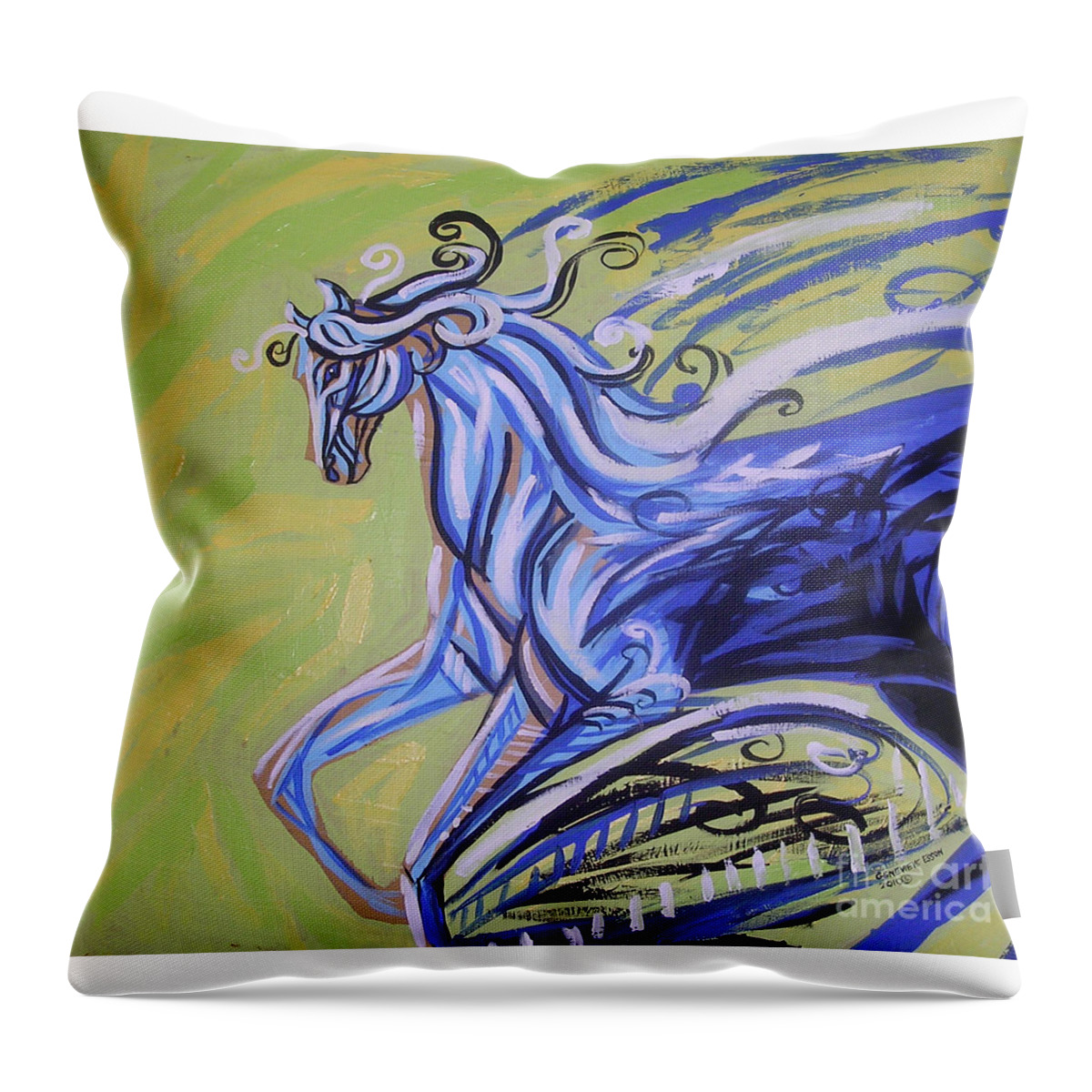 Blue Horse Throw Pillow featuring the painting Blue Horse by Genevieve Esson