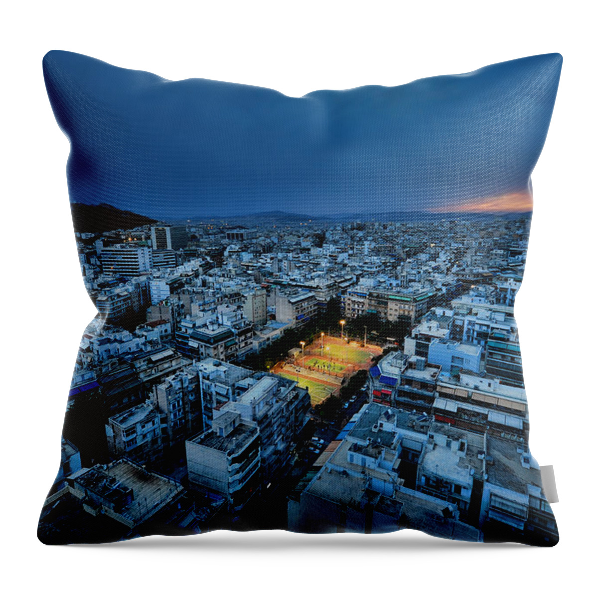 Greece Throw Pillow featuring the photograph Blue Hour In Athens by Nemo Galletti