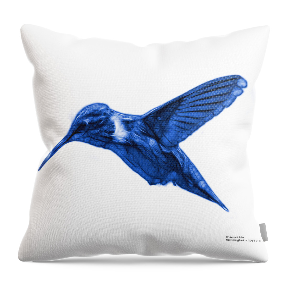 Hummingbird Throw Pillow featuring the digital art Blue Hummingbird - 2054 F S by James Ahn