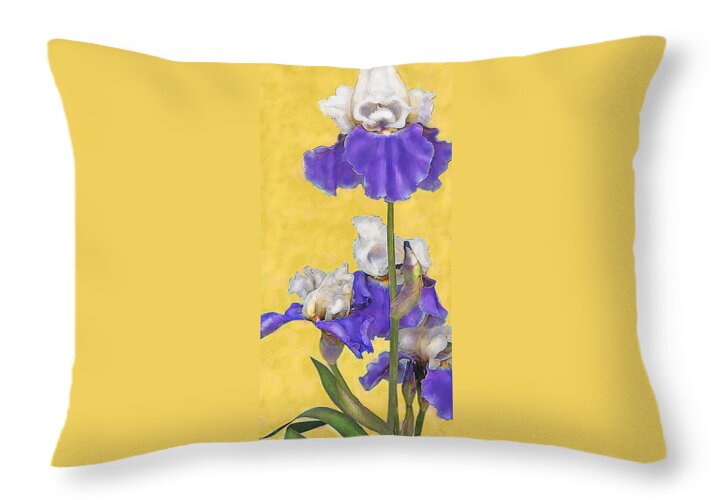 Jane Schnetlage Throw Pillow featuring the digital art Blue Iris On Gold by Jane Schnetlage