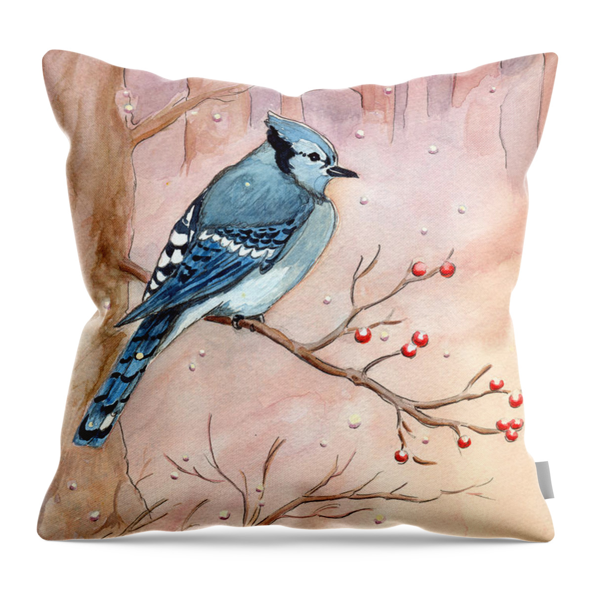 Blue Jay Throw Pillow featuring the painting Blue Jay by Katherine Miller
