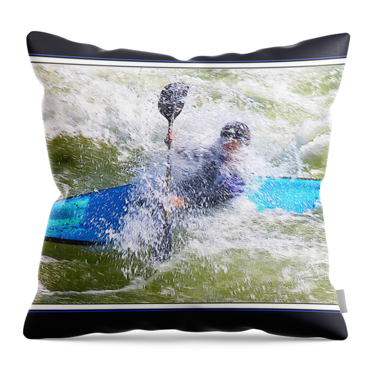 Kayak Throw Pillow featuring the digital art Blue Kayak at Great Falls MD by Joe Paradis