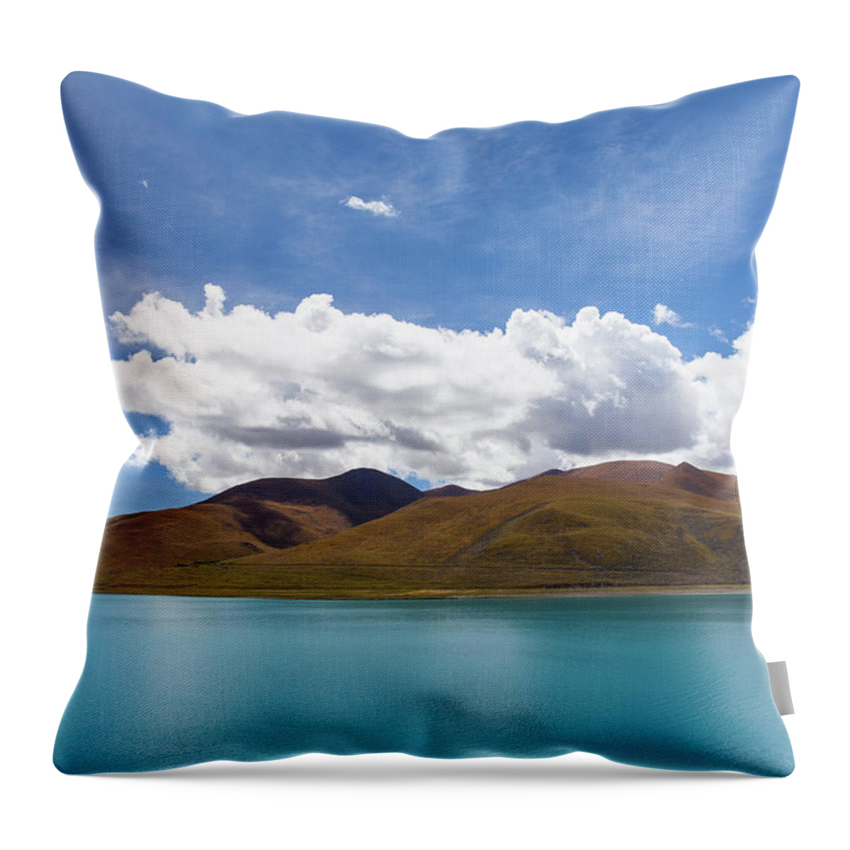 Tranquility Throw Pillow featuring the photograph Blue Lake And Cloudy Sky by Wulingyun