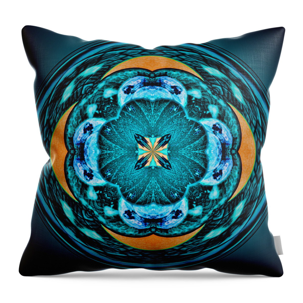 Mandala Throw Pillow featuring the photograph Blue Leaf Mandala Kaleidoscope by Beth Venner