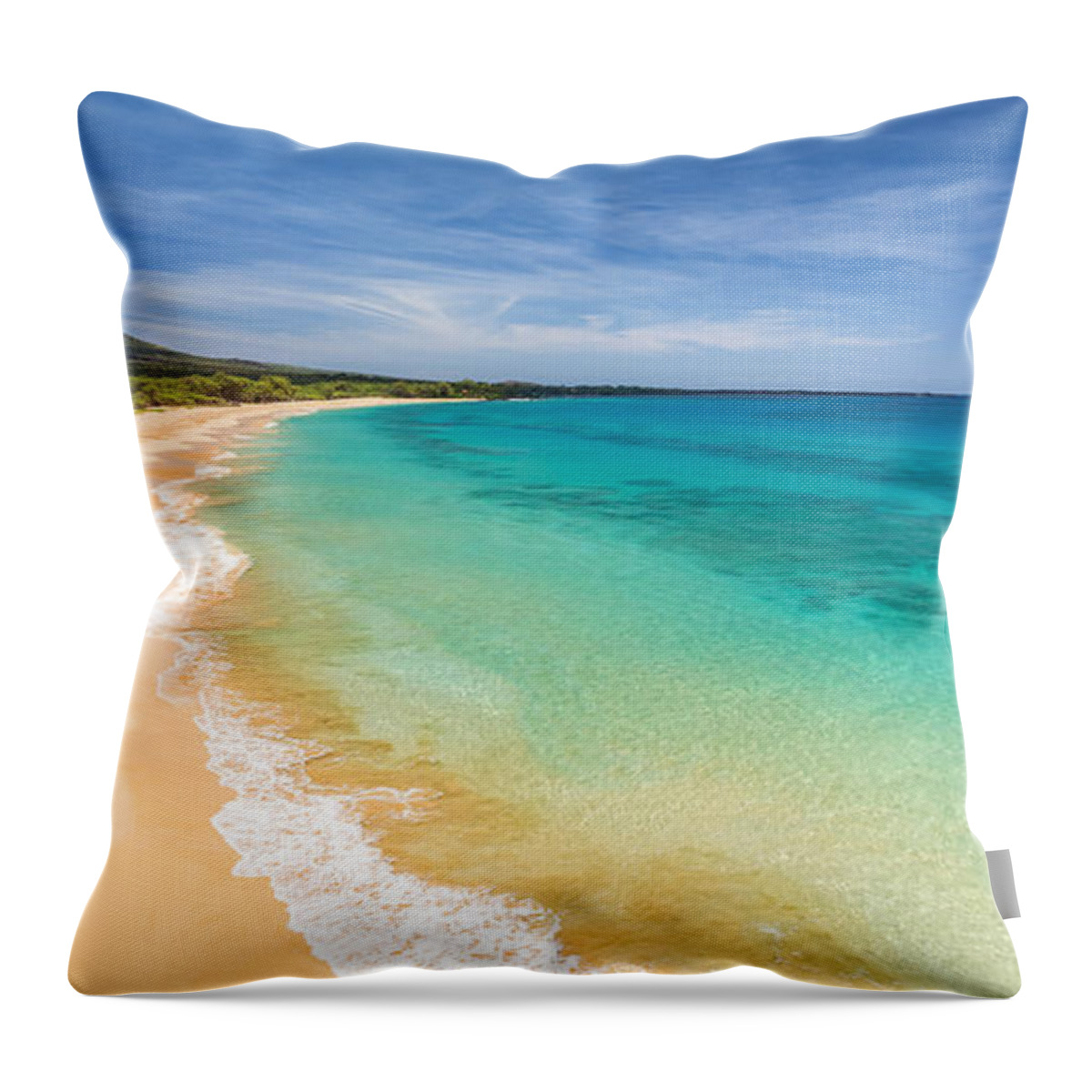 Turquoise Blue Throw Pillow featuring the photograph Blue Makena Beach Maui by Pierre Leclerc Photography