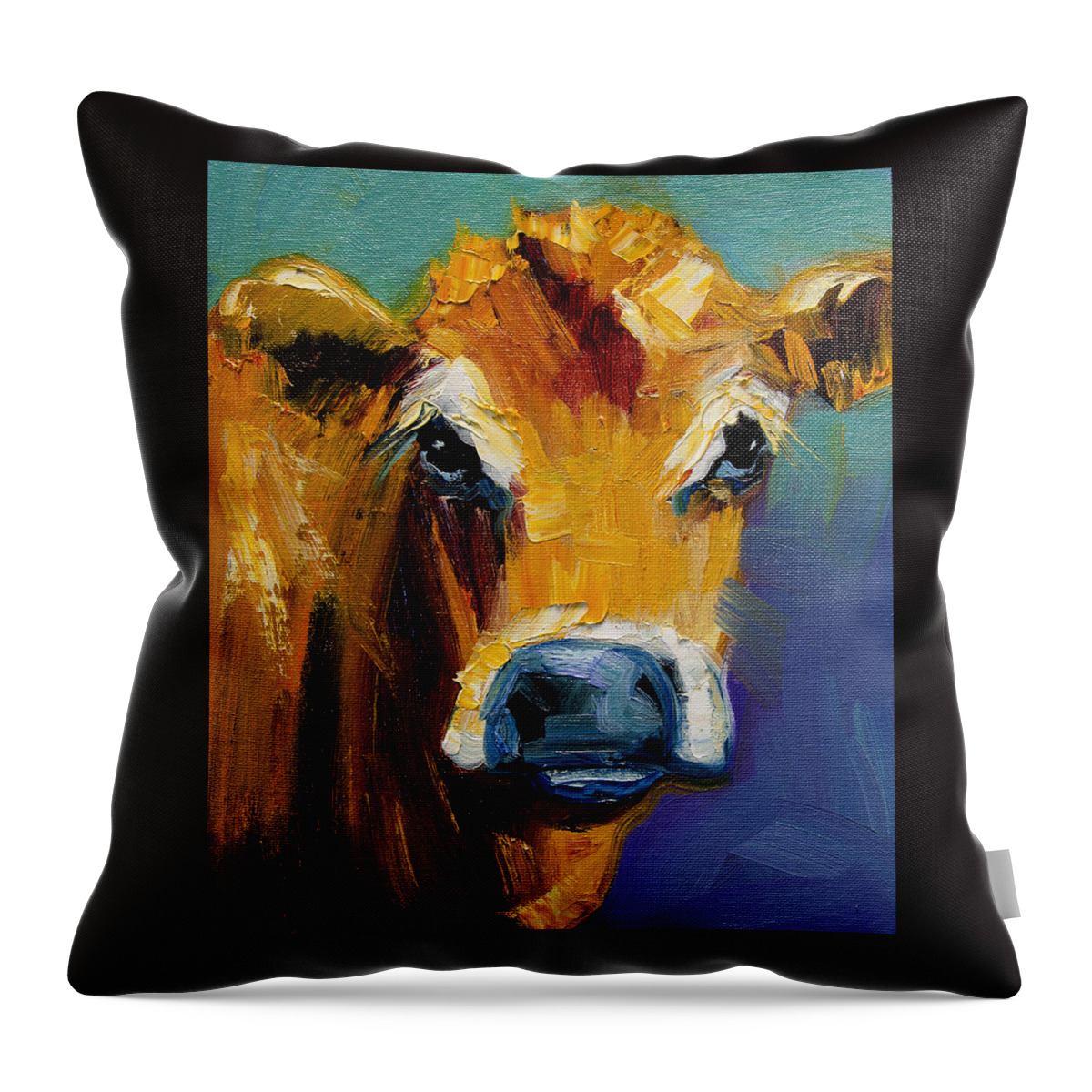Cow Throw Pillow featuring the painting Blue Nose Cow by Diane Whitehead
