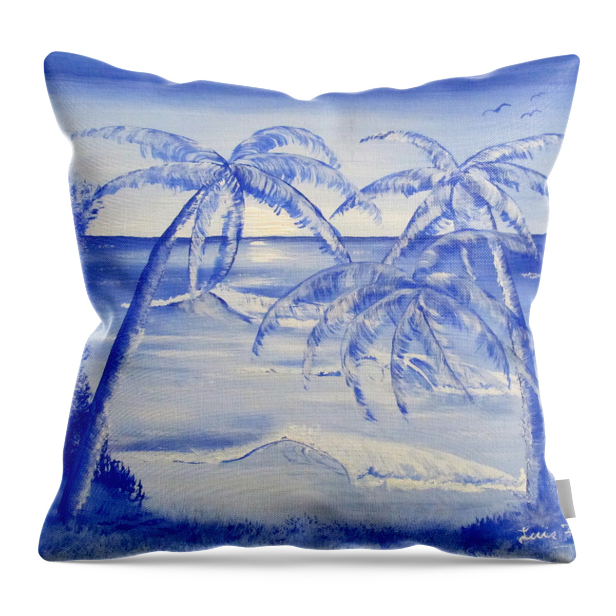 Monochrome Painting Throw Pillow featuring the painting Blue Paradise by Luis F Rodriguez