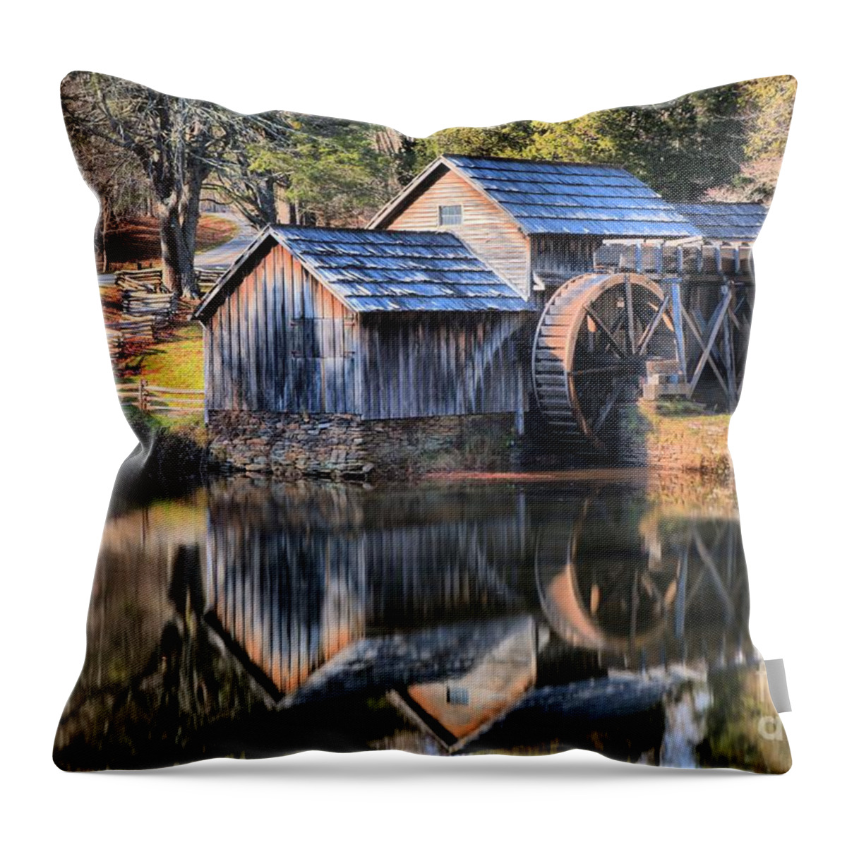 Mabry Mill Throw Pillow featuring the photograph Blue Ridge Parkway Mabry Mill by Adam Jewell