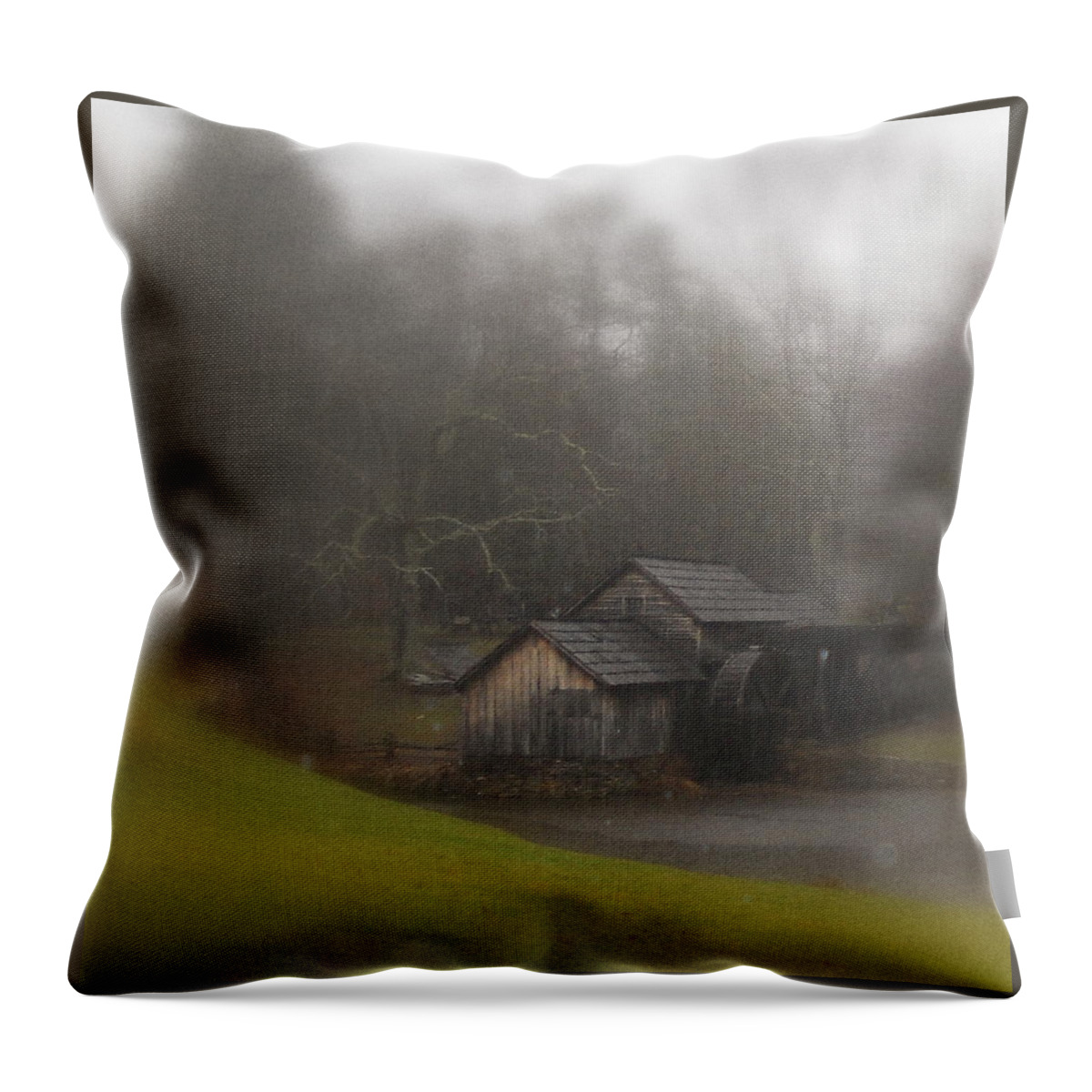 Mabry Mill Throw Pillow featuring the photograph Blue Ridge Parkway's Mabry Mill On A Rainy Day by Diannah Lynch