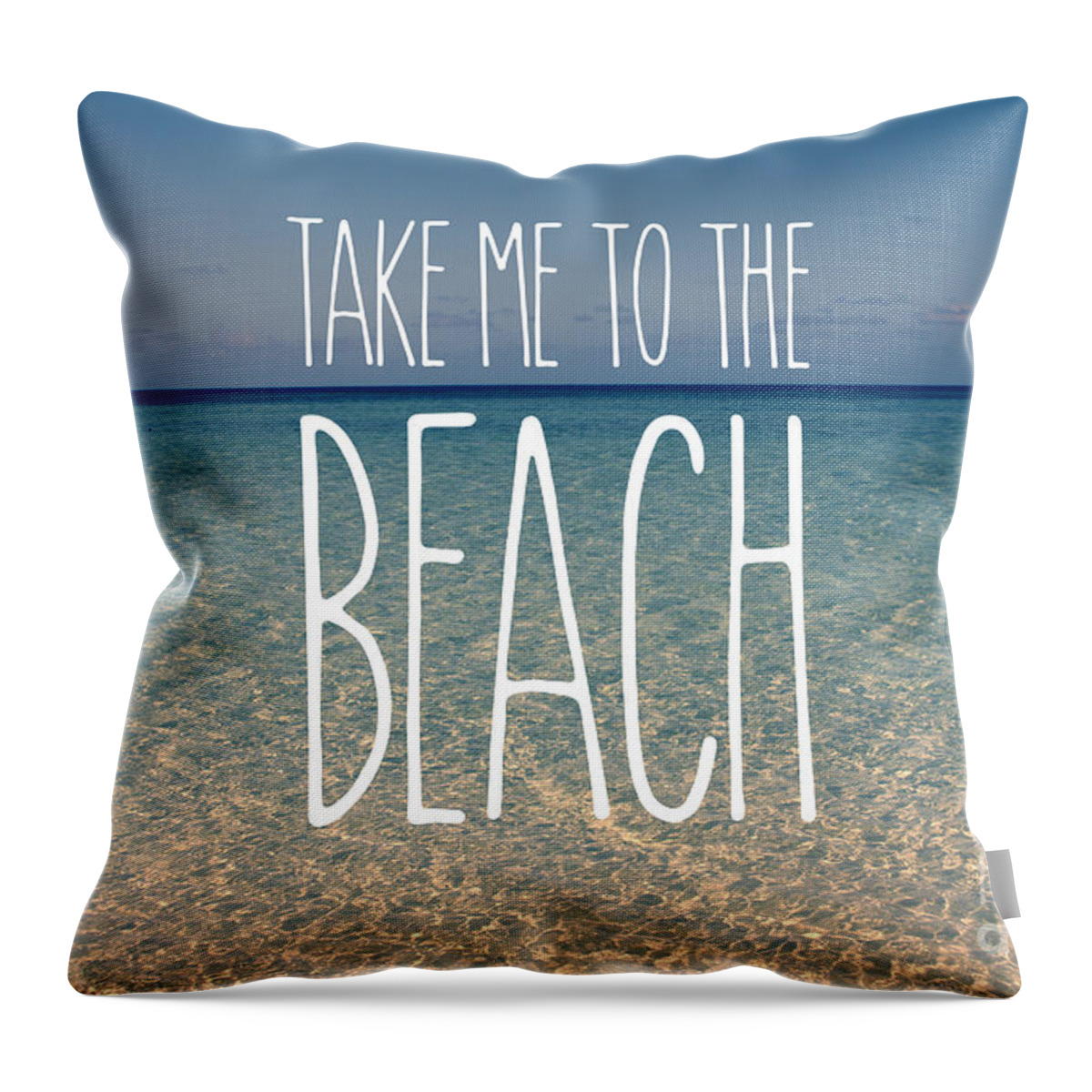 Take Me To The Beach Throw Pillow featuring the photograph Blue Sky Golden Beach Sand Calm Ocean Waters by Beverly Claire Kaiya