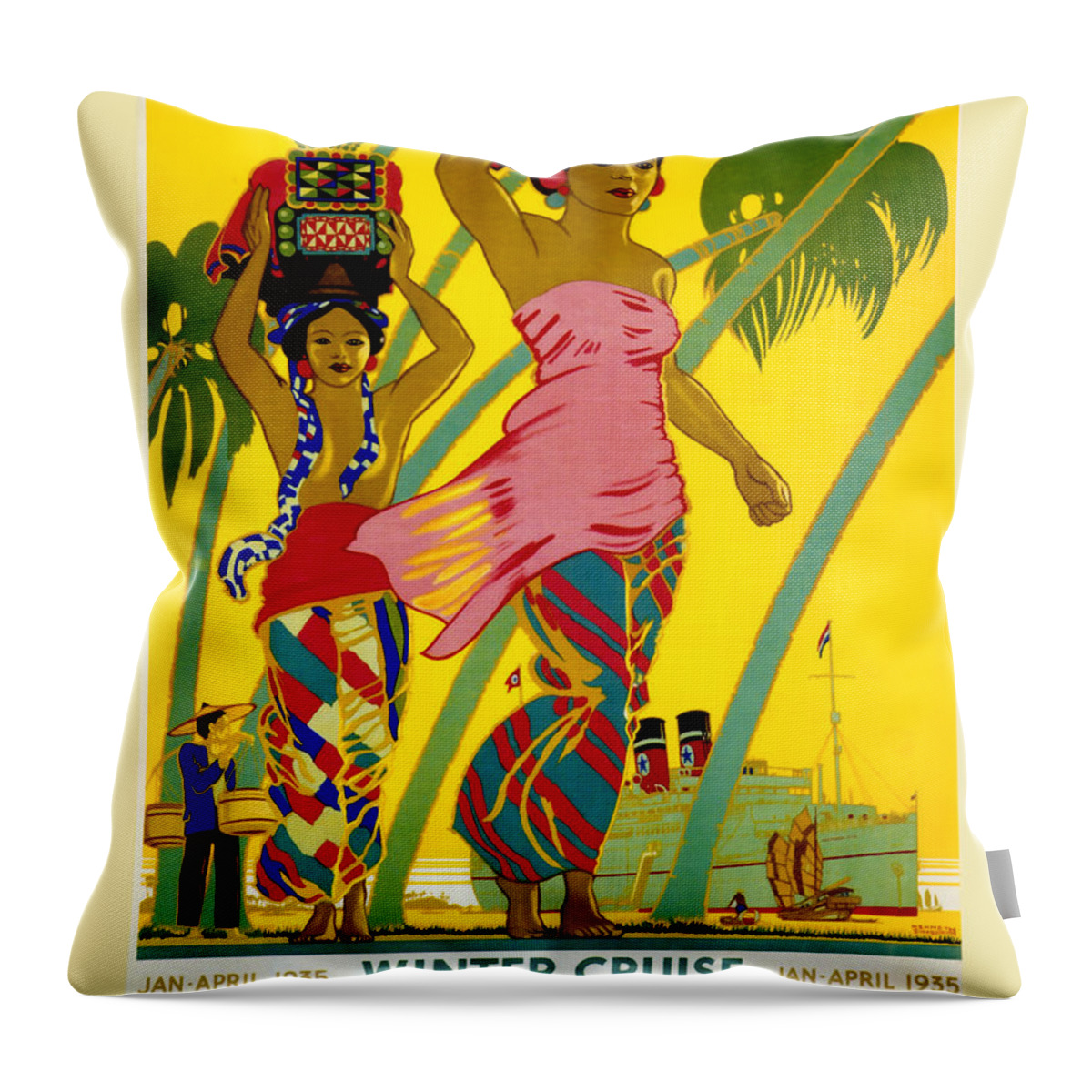 Blue Star Throw Pillow featuring the drawing Blue Star Vintage Travel Poster by Jon Neidert