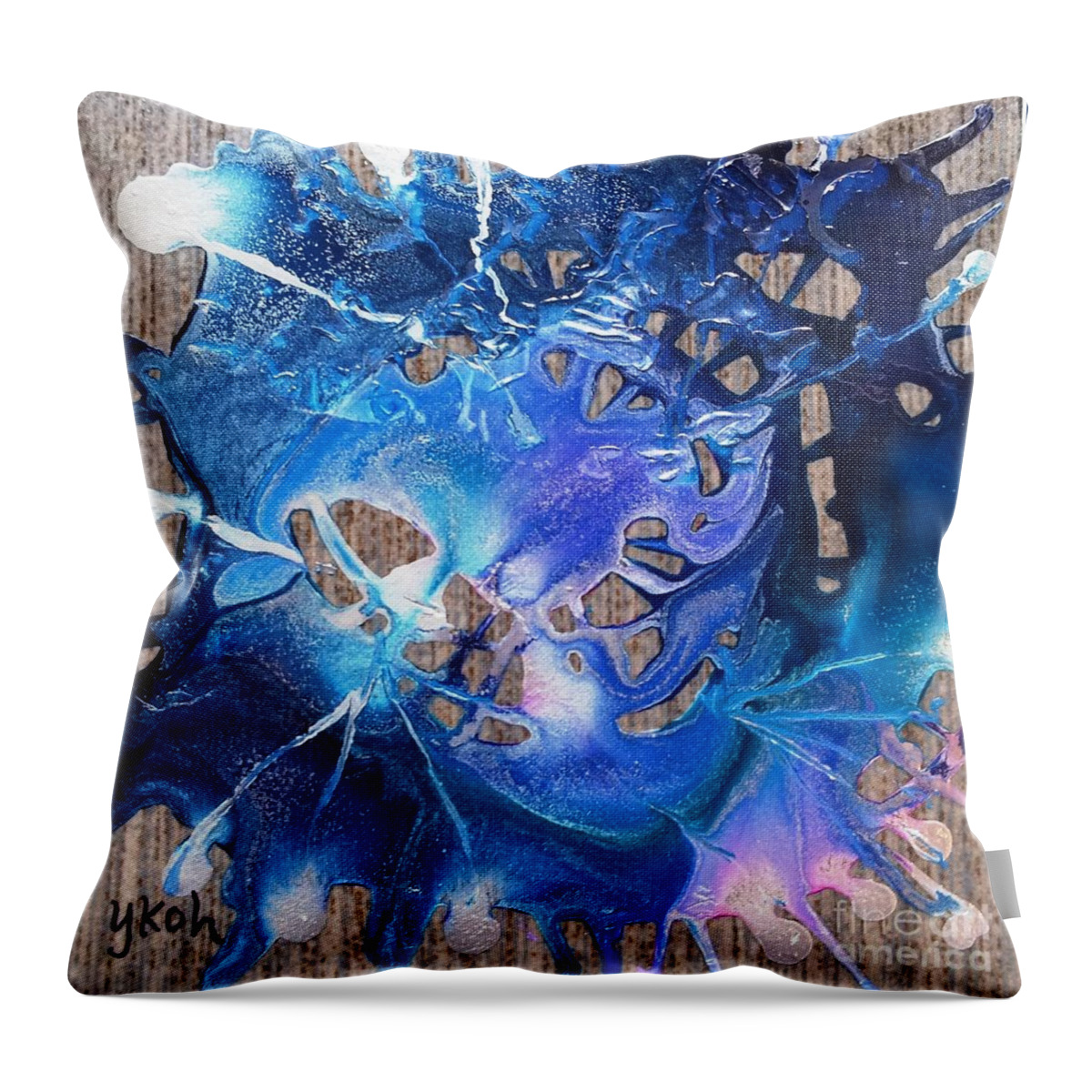 Alcohol Ink Art Throw Pillow featuring the painting Blue Starburst by Yolanda Koh