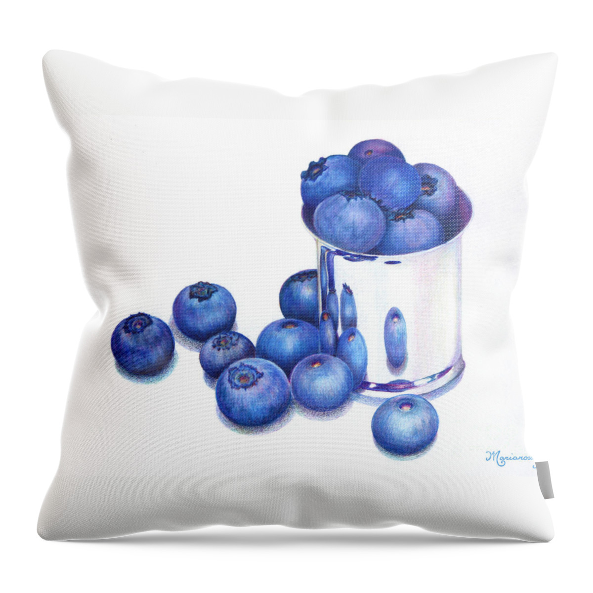 Fruit Throw Pillow featuring the painting Blueberries and Silver by Mariarosa Rockefeller