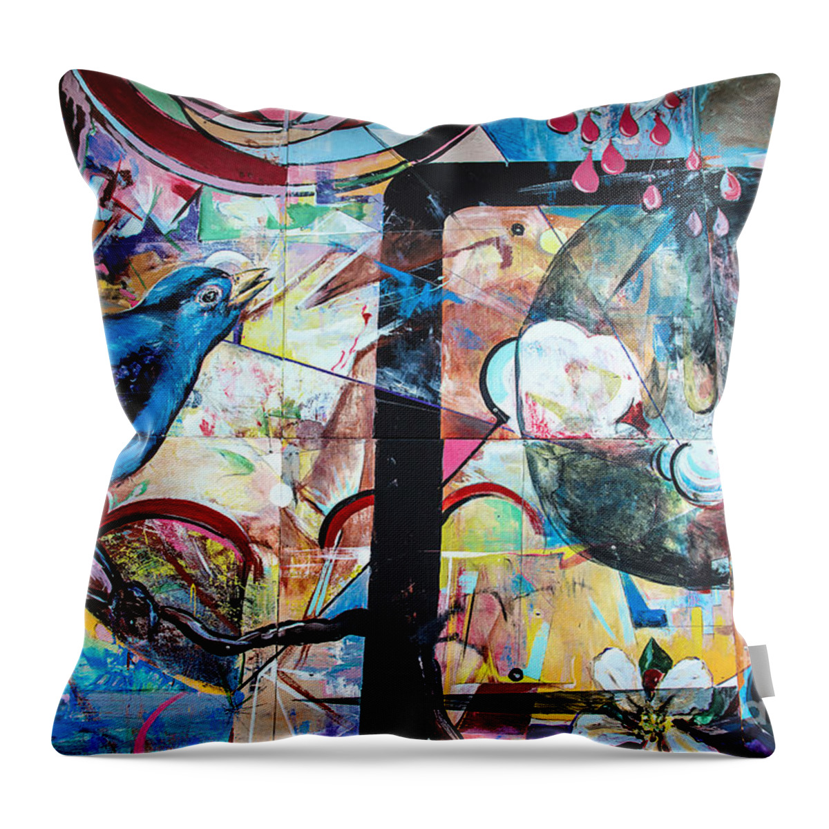 Mural Throw Pillow featuring the mixed media Bluebird Sings by Terry Rowe