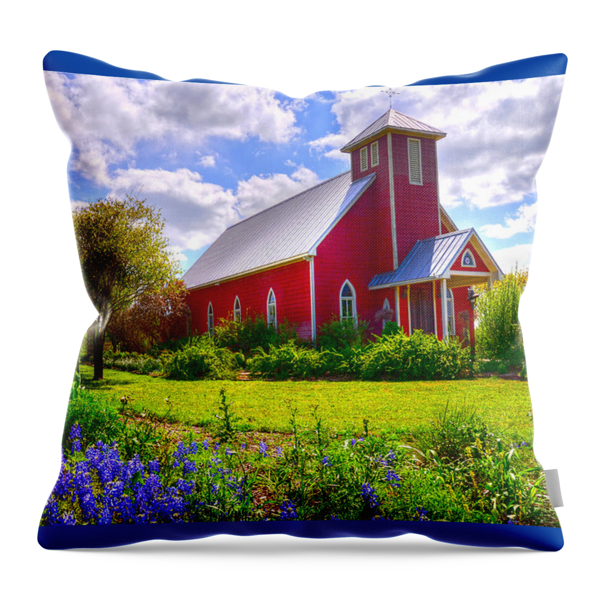 Bluebonnet Throw Pillow featuring the photograph Bluebonnet Wedding Chapel by Lynn Bauer