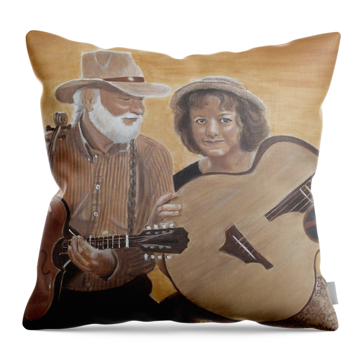 Portraits Throw Pillow featuring the painting Bluegrass Music by Kathie Camara