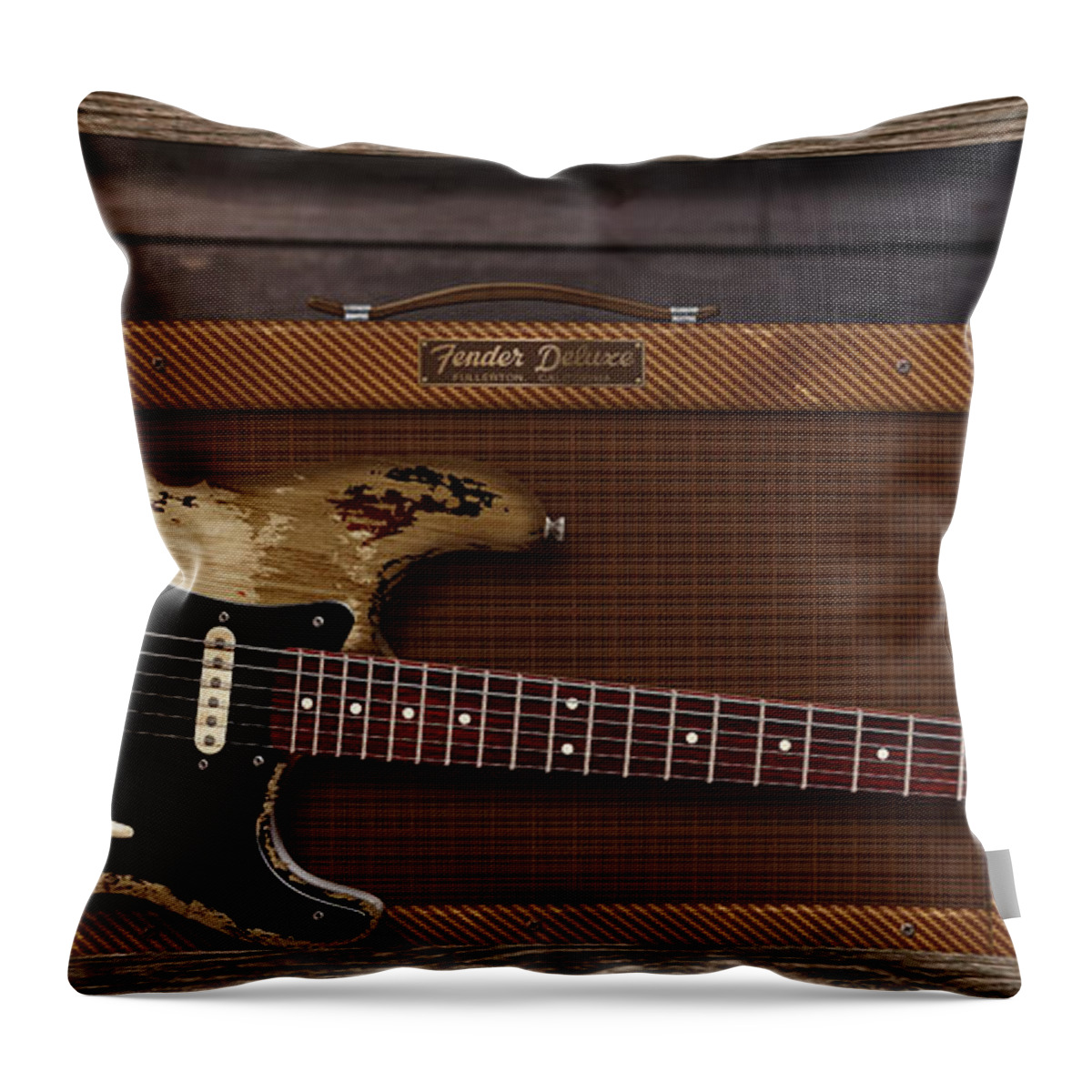 Stratocaster Throw Pillow featuring the digital art Blues Tools by WB Johnston