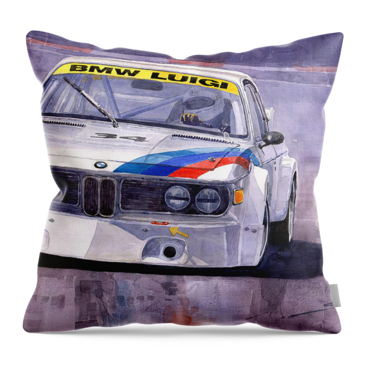 Watercolor Throw Pillow featuring the painting Bmw 3 0 Csl 1972 1975 by Yuriy Shevchuk
