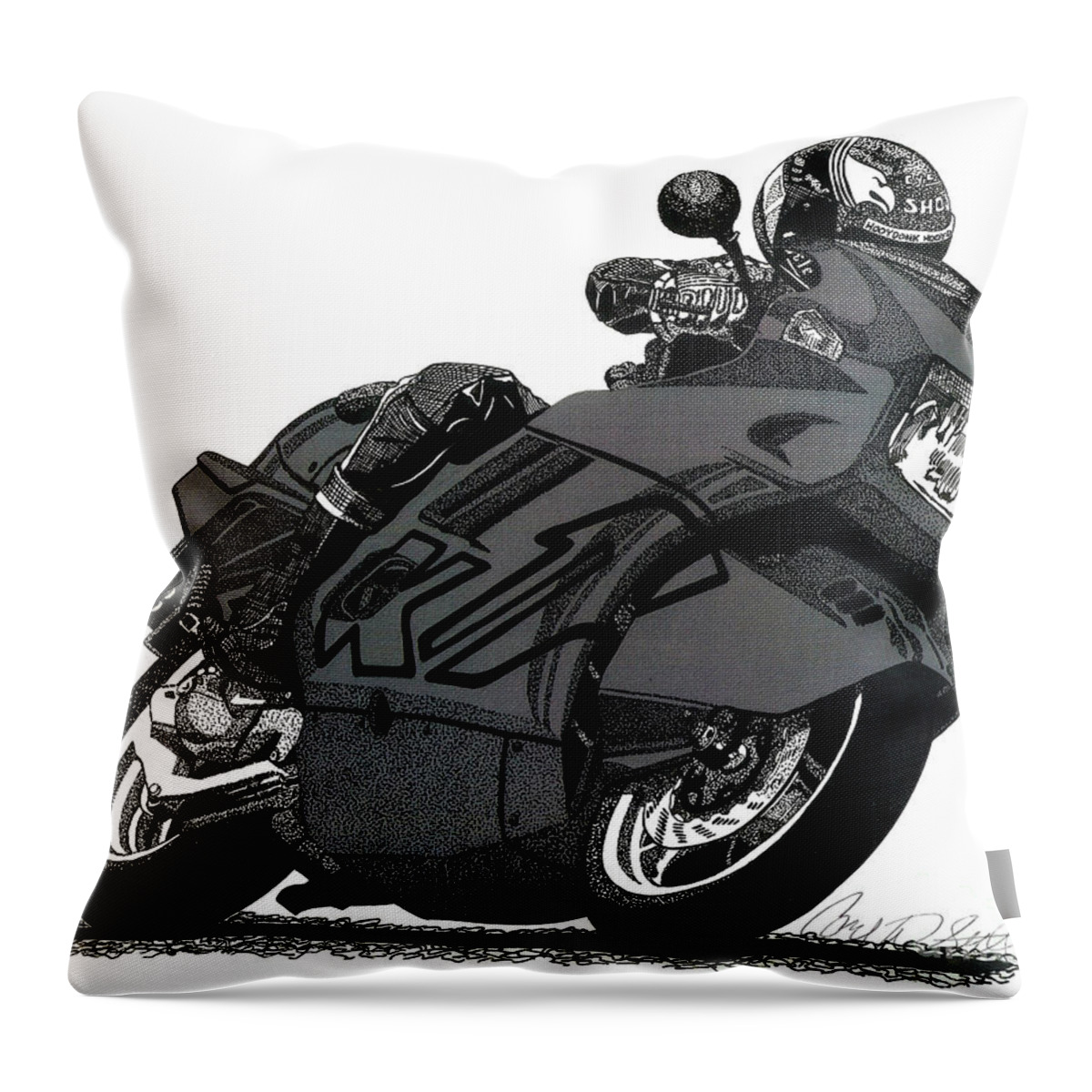 Motorcycle Throw Pillow featuring the drawing Bmw K1 by Cory Still