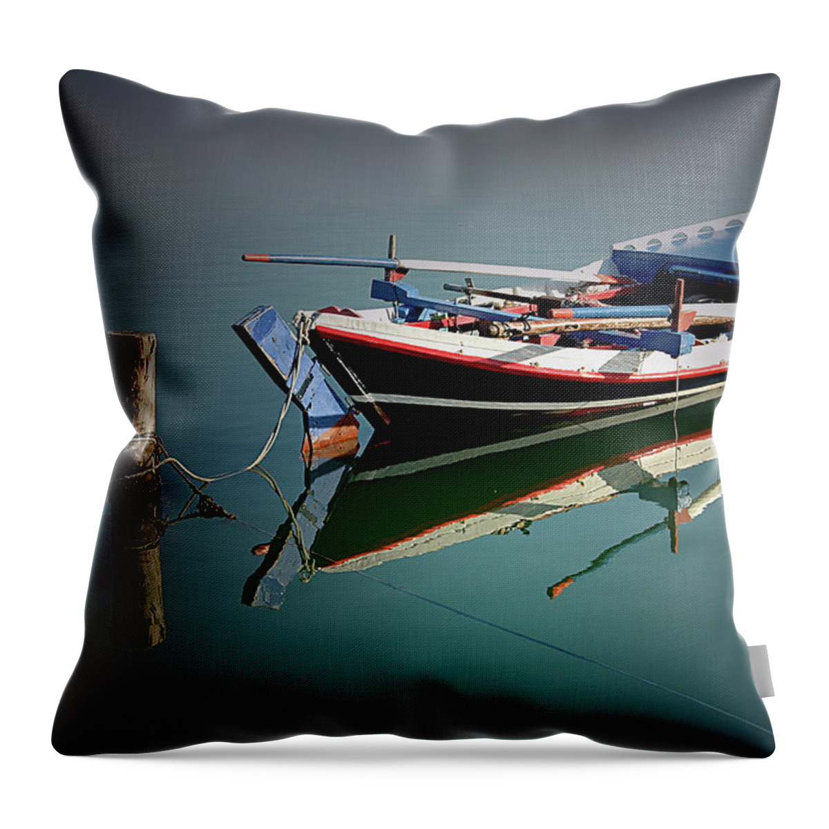 Tranquility Throw Pillow featuring the photograph Boat In Lefkada Greece - Ionion Sea - by © Karolos Trivizas