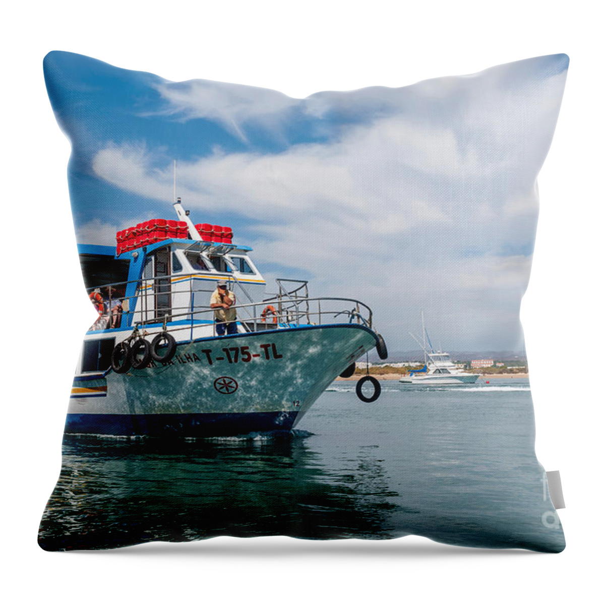 Tavira Throw Pillow featuring the photograph Boat to Tavira Island by Luis Alvarenga