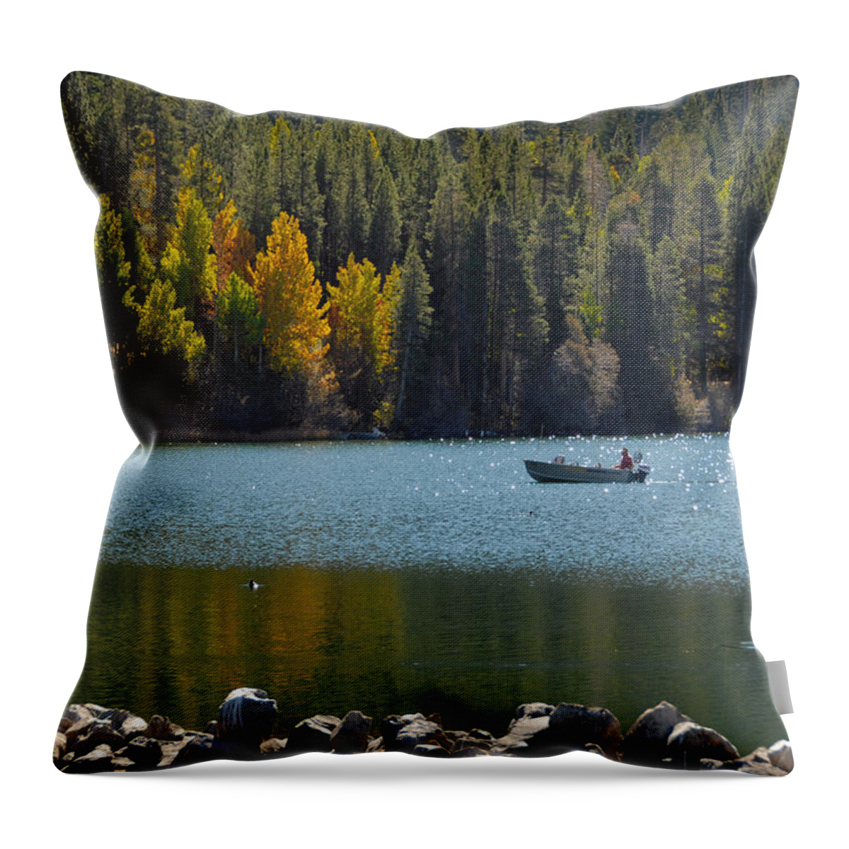 Fall Throw Pillow featuring the photograph Boating on Gull Lake by Lynn Bauer