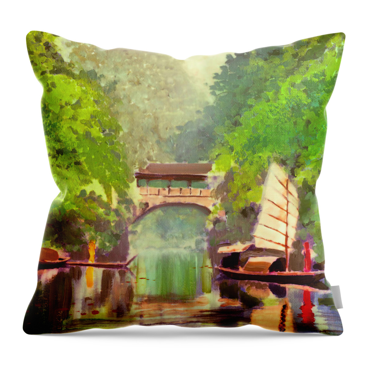 Boat Throw Pillow featuring the painting Boatmen by Melissa Herrin