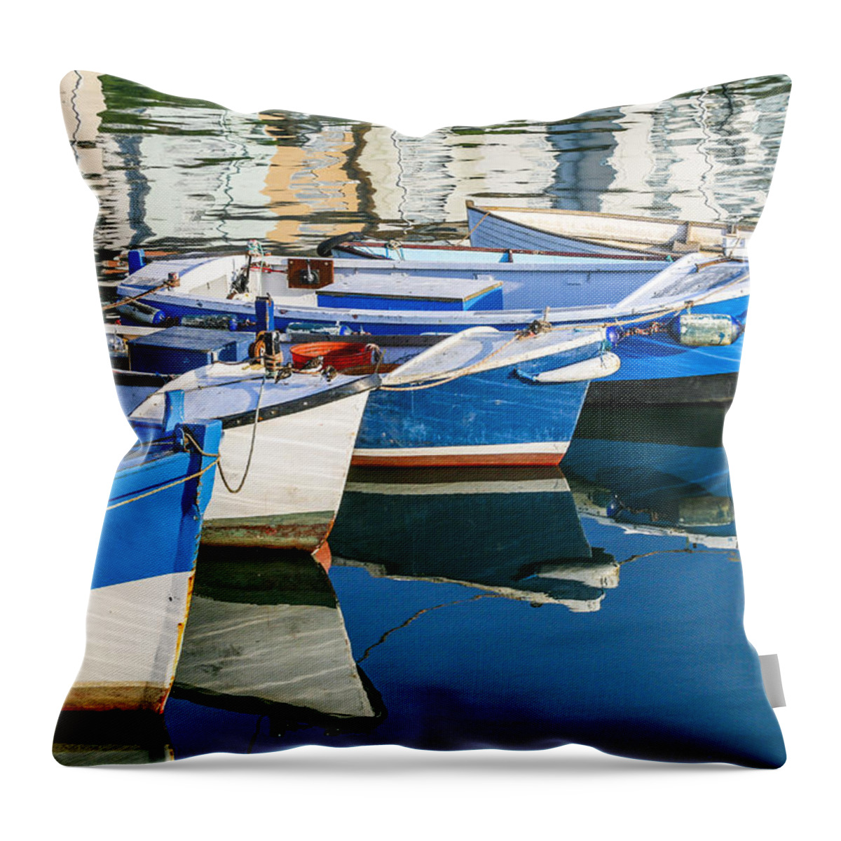 Boats Throw Pillow featuring the photograph Boats at anchor by Sue Leonard