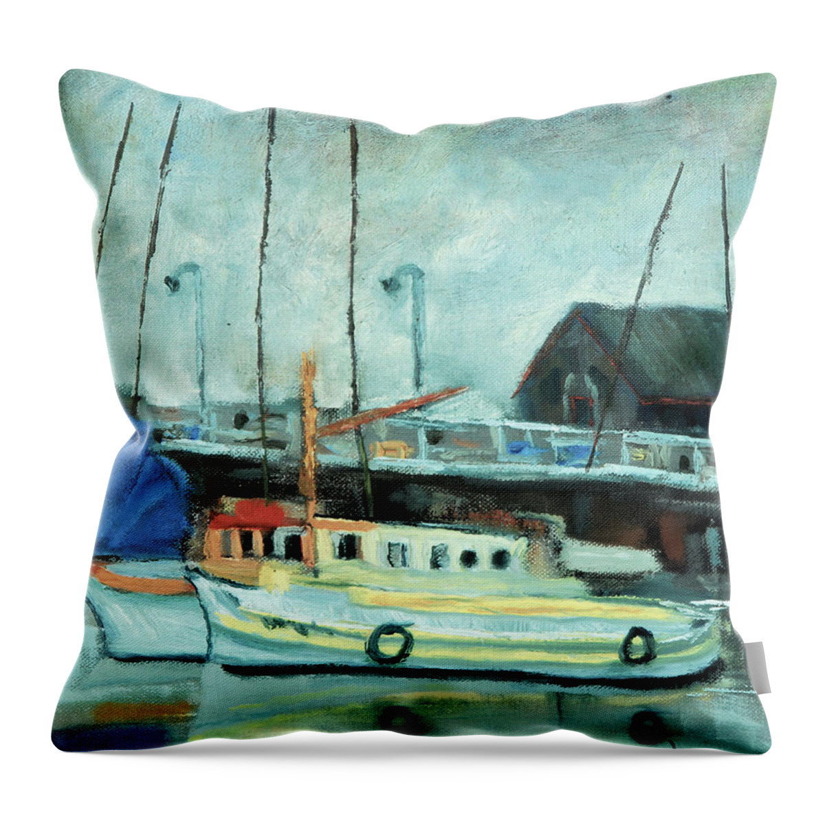 Boat Throw Pillow featuring the painting Boats at Provincetown MA by Michael Daniels