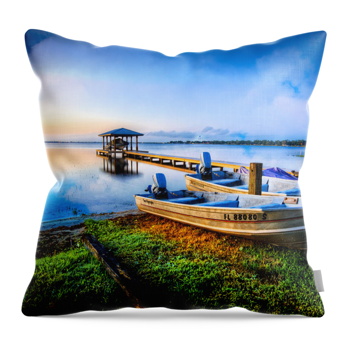 Boats Throw Pillow featuring the photograph Boats At The Lake by Debra and Dave Vanderlaan