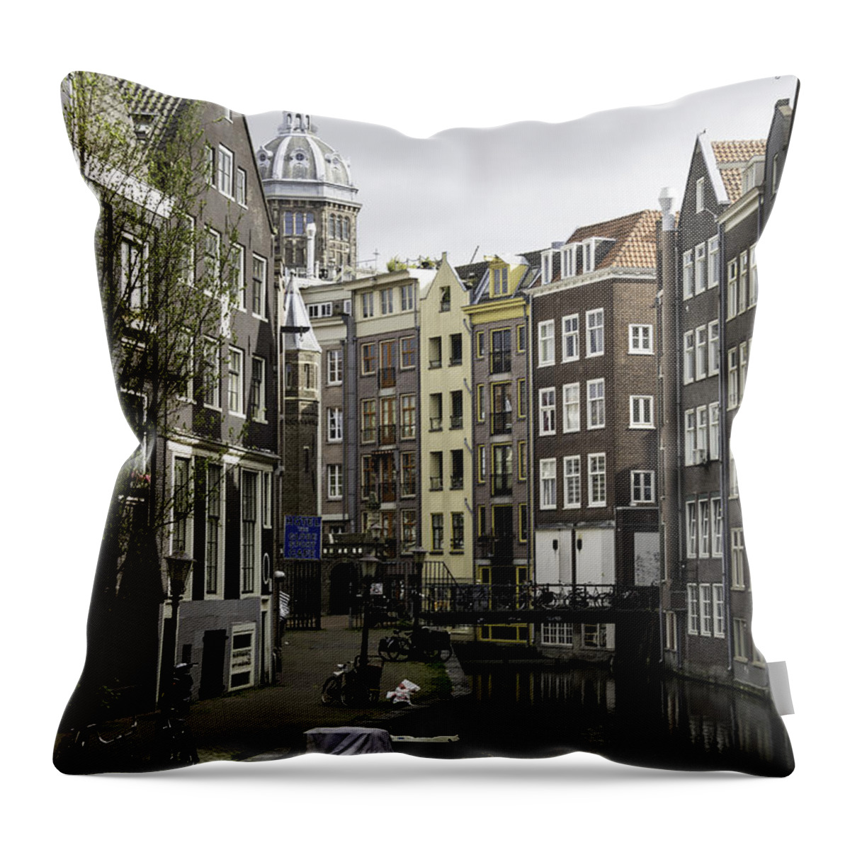 2014 Throw Pillow featuring the photograph Boats in Canal Amsterdam by Teresa Mucha
