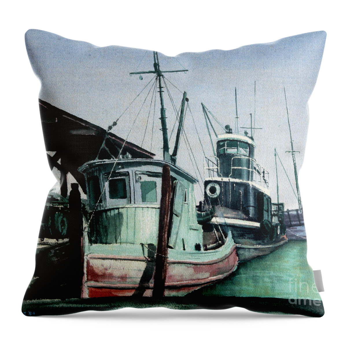 Boats Throw Pillow featuring the painting Boats by Joey Agbayani