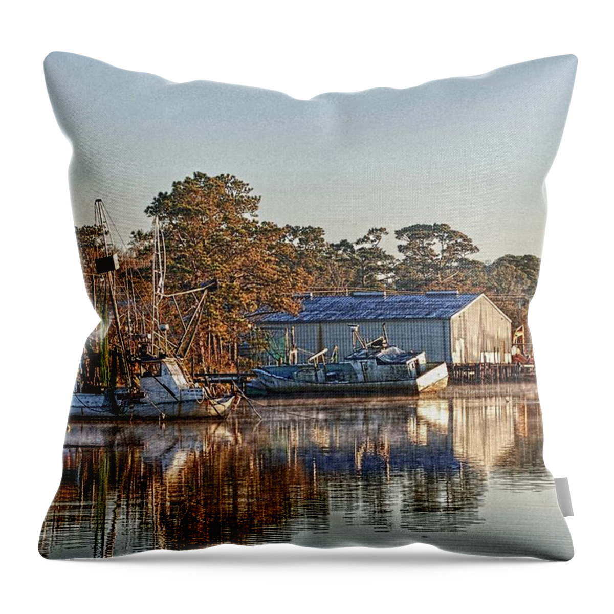 Alabama Throw Pillow featuring the digital art Boats on the Bon Secour River by Michael Thomas