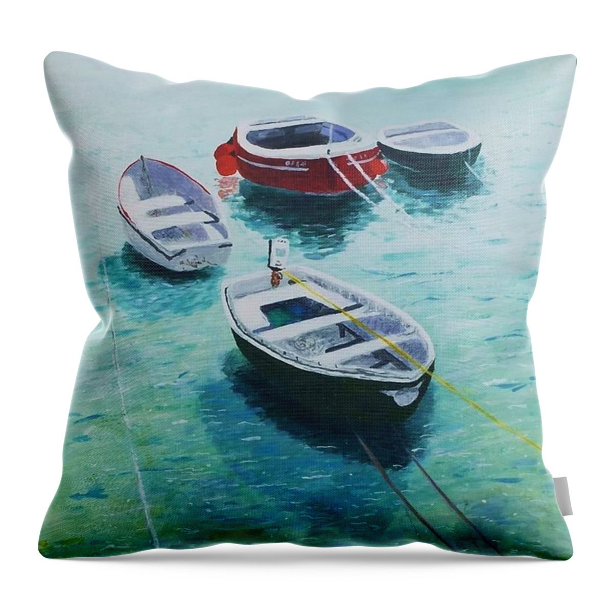 Rowing Boats Throw Pillow featuring the painting Boats St Ives Cornwall by Nigel Radcliffe