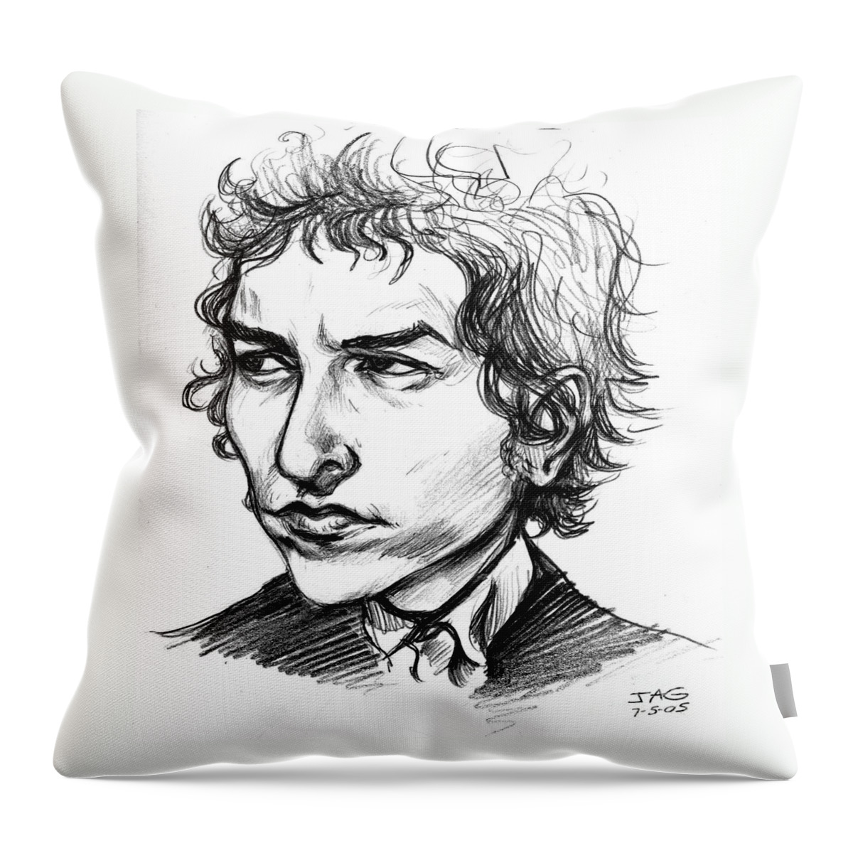 Bob Dylan Throw Pillow featuring the drawing Bob Dylan Sketch Portrait by John Ashton Golden