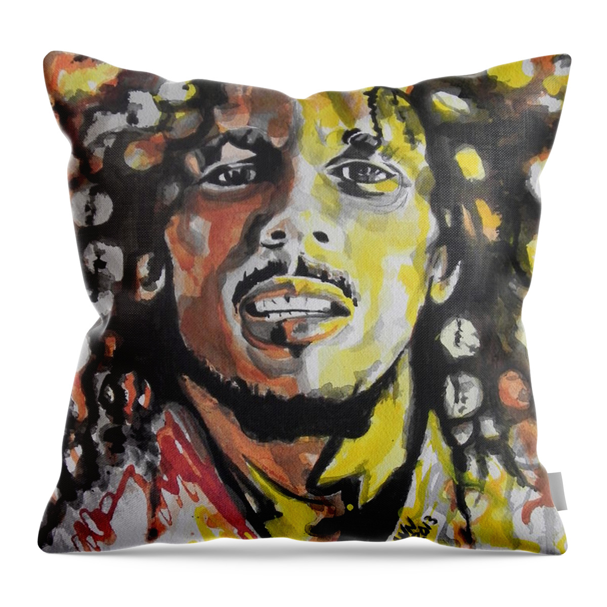 Watercolor Painting Throw Pillow featuring the painting Bob Marley 01 by Chrisann Ellis