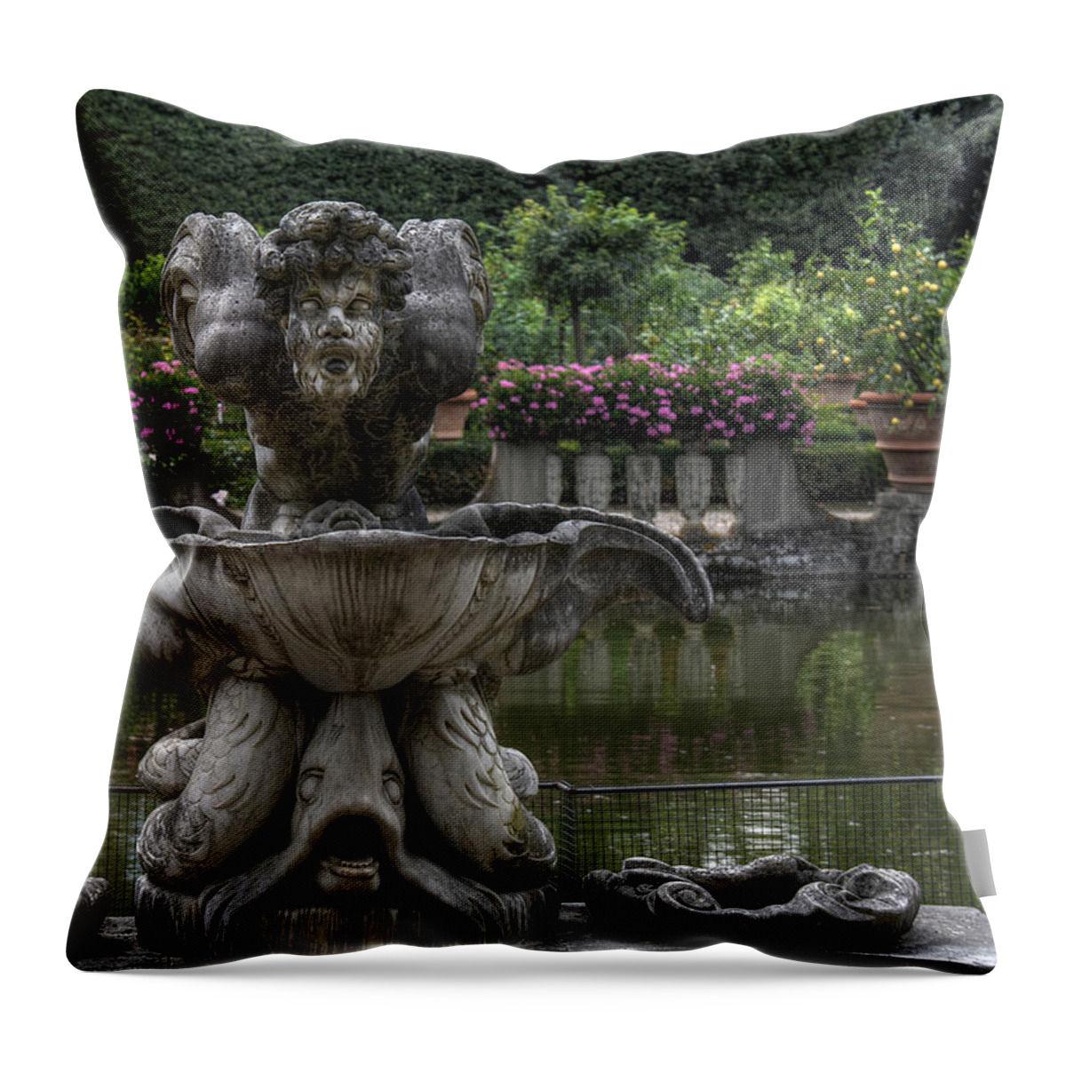 Boboli Garden Throw Pillow featuring the photograph Boboli Fountain by Michael Kirk