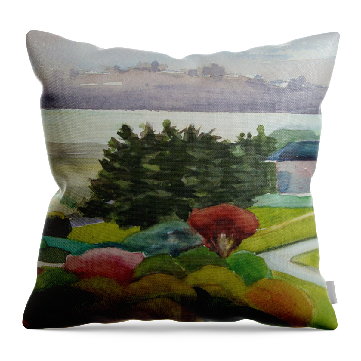 Landscape Throw Pillow featuring the painting Bodega by Karen Coggeshall