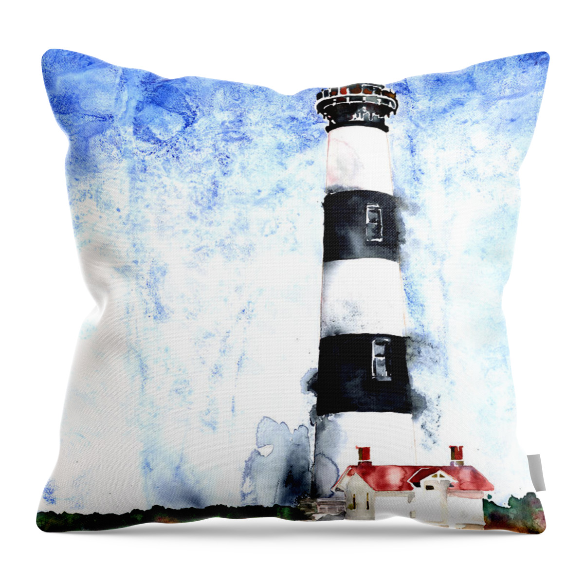 Lighthouse Throw Pillow featuring the painting Bodie Island Lighthouse NC by Carla Palmer